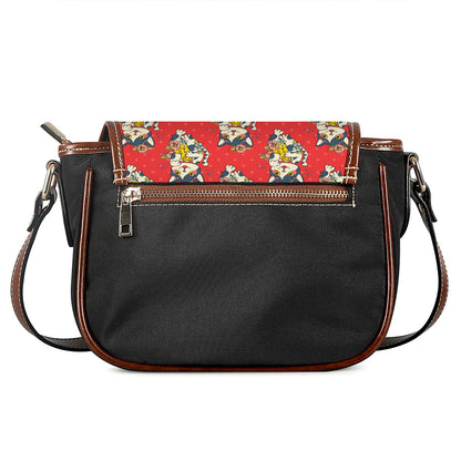Japanese Cat Maneki Neko Pattern Print Saddle Bag