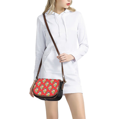 Japanese Cat Maneki Neko Pattern Print Saddle Bag