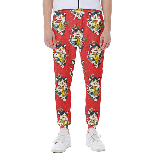 Japanese Cat Maneki Neko Pattern Print Scuba Joggers
