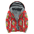 Japanese Cat Maneki Neko Pattern Print Sherpa Lined Zip Up Hoodie