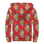 Japanese Cat Maneki Neko Pattern Print Sherpa Lined Zip Up Hoodie