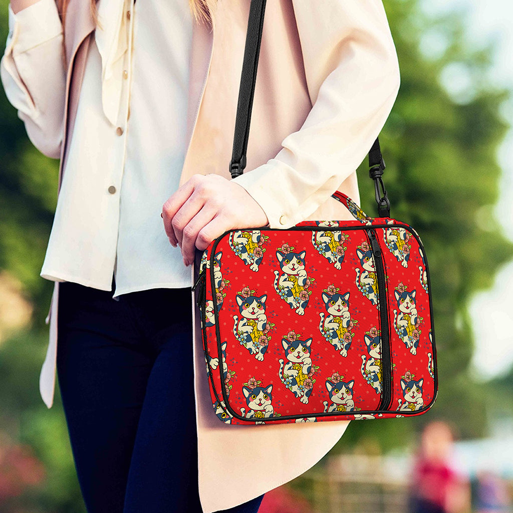 Japanese Cat Maneki Neko Pattern Print Shoulder Strap Bible Bag