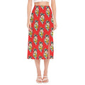 Japanese Cat Maneki Neko Pattern Print Side Slit Midi Skirt