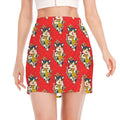 Japanese Cat Maneki Neko Pattern Print Side Slit Mini Skirt