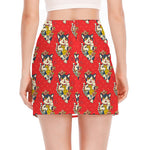 Japanese Cat Maneki Neko Pattern Print Side Slit Mini Skirt