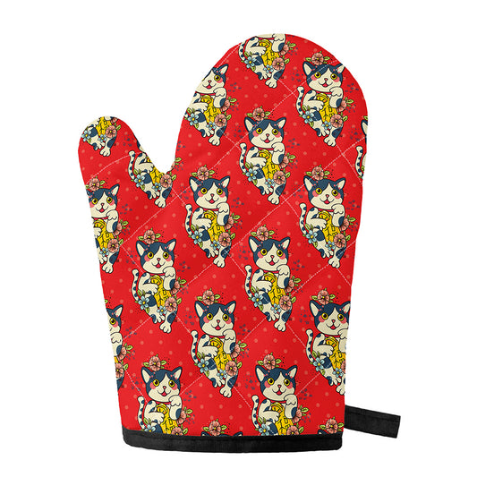 Japanese Cat Maneki Neko Pattern Print Single Oven Mitt