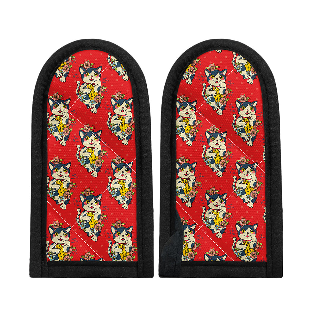 Japanese Cat Maneki Neko Pattern Print Skillet Handle Cover