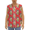 Japanese Cat Maneki Neko Pattern Print Sleeveless Baseball Jersey