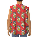 Japanese Cat Maneki Neko Pattern Print Sleeveless Baseball Jersey