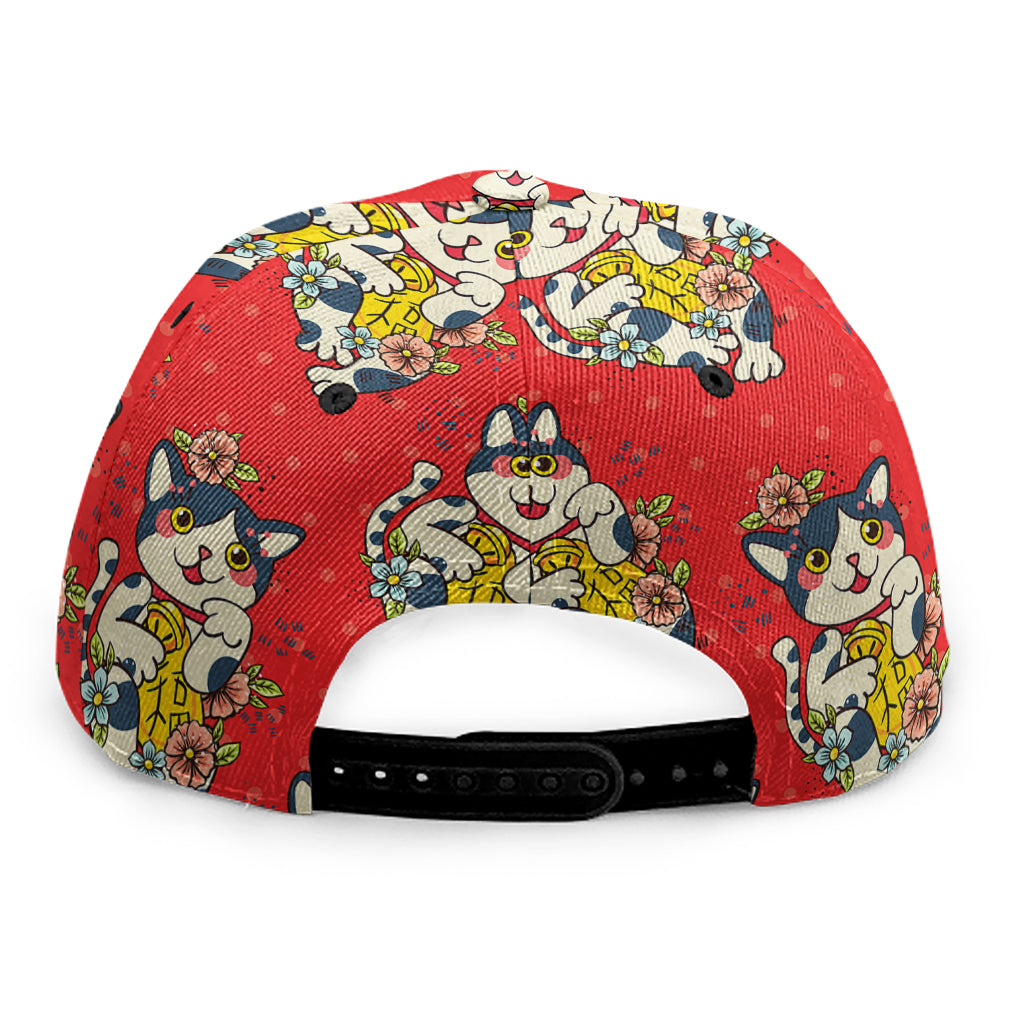 Japanese Cat Maneki Neko Pattern Print Snapback Cap