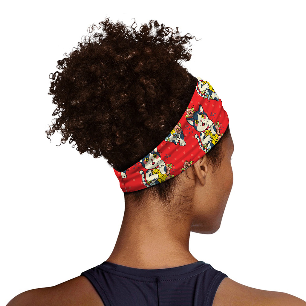 Japanese Cat Maneki Neko Pattern Print Sports Headband