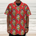 Japanese Cat Maneki Neko Pattern Print Textured Short Sleeve Shirt