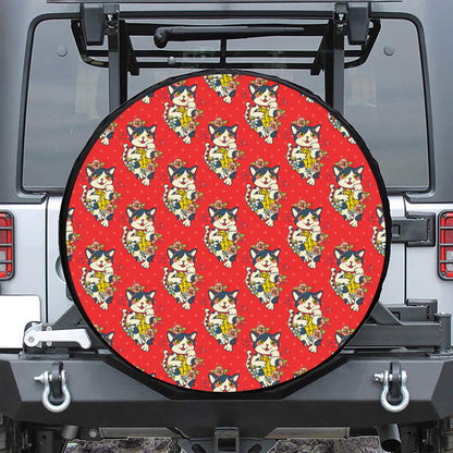Japanese Cat Maneki Neko Pattern Print Tire Cover