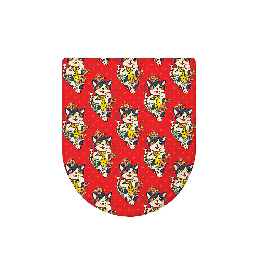 Japanese Cat Maneki Neko Pattern Print Toilet Lid Cover