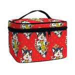 Japanese Cat Maneki Neko Pattern Print Travel Makeup Bag