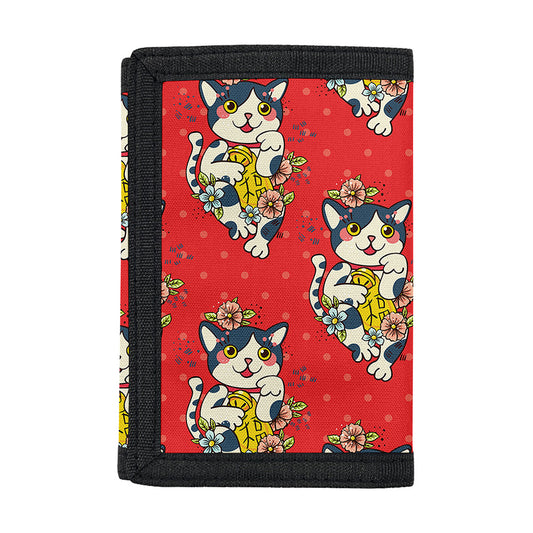 Japanese Cat Maneki Neko Pattern Print Trifold Wallet
