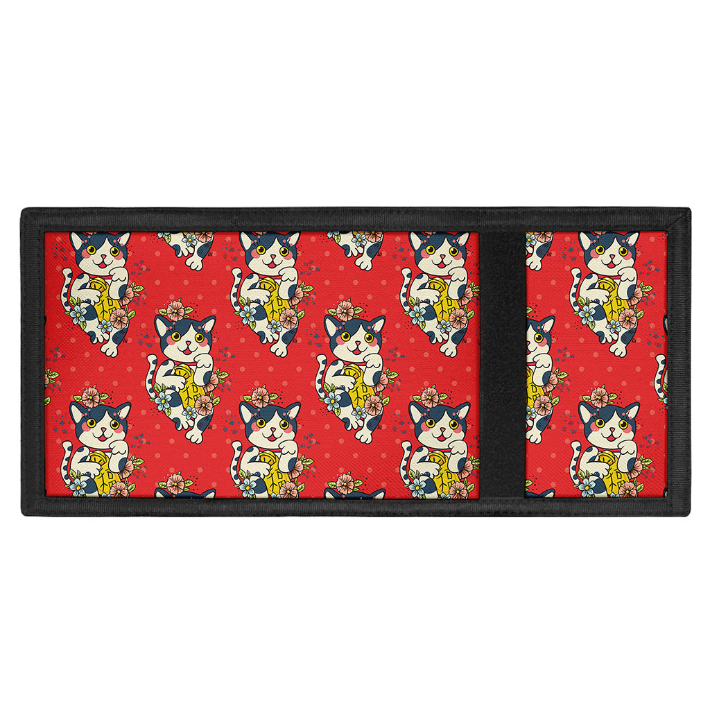 Japanese Cat Maneki Neko Pattern Print Trifold Wallet