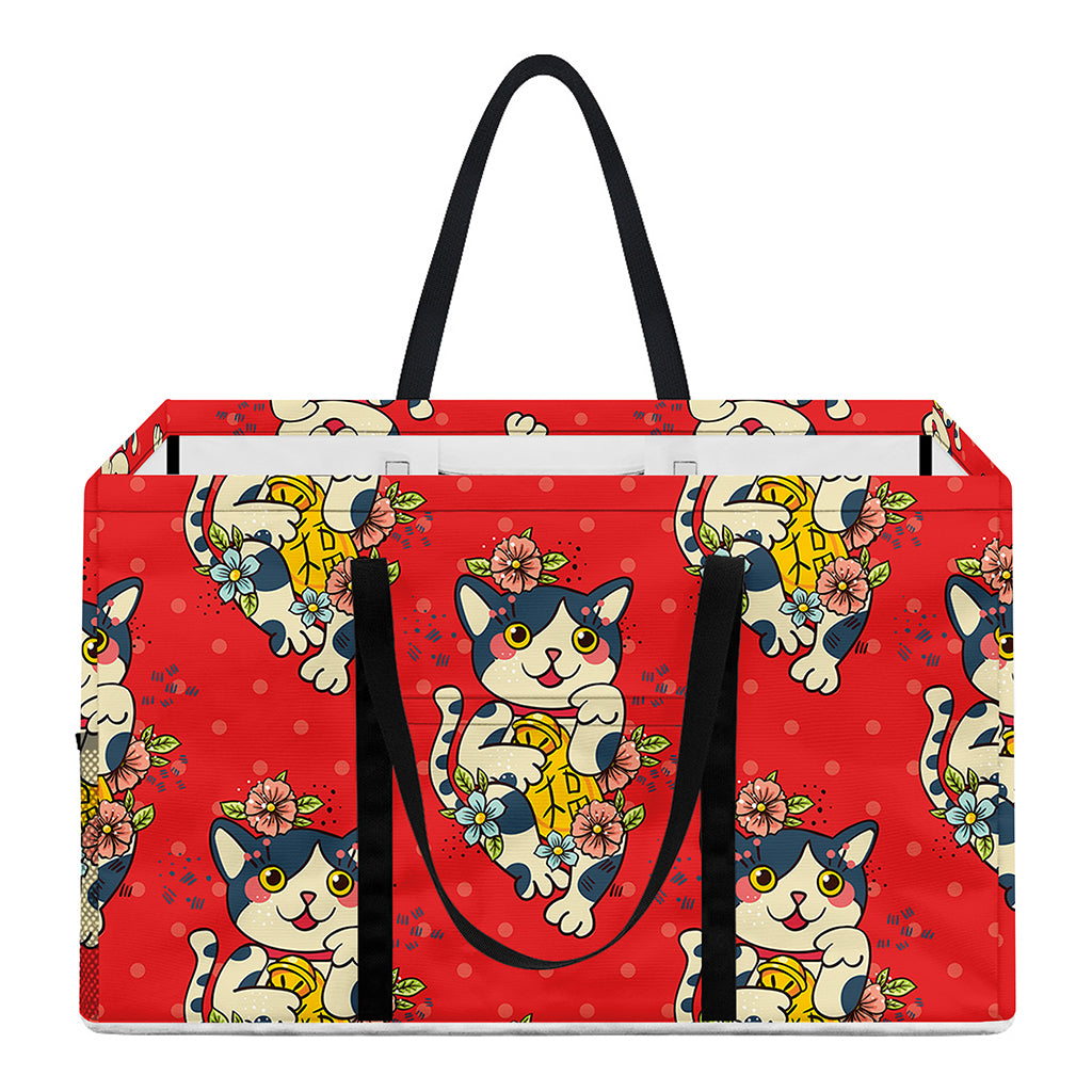 Japanese Cat Maneki Neko Pattern Print Utility Tote Bag