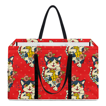 Japanese Cat Maneki Neko Pattern Print Utility Tote Bag