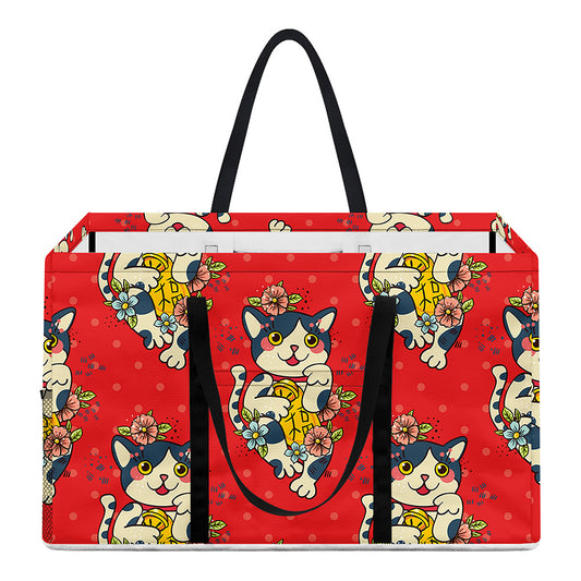 Japanese Cat Maneki Neko Pattern Print Utility Tote Bag