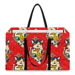 Japanese Cat Maneki Neko Pattern Print Utility Tote Bag