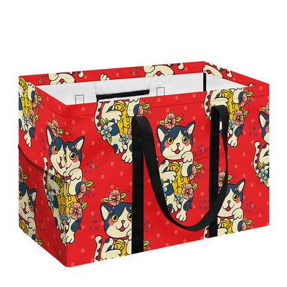 Japanese Cat Maneki Neko Pattern Print Utility Tote Bag