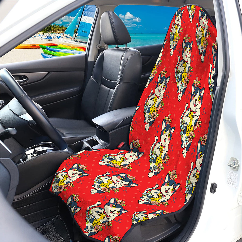 Japanese Cat Maneki Neko Pattern Print Waterproof Car Seat Cover
