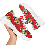Japanese Cat Maneki Neko Pattern Print White Chunky Shoes