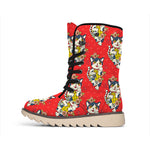 Japanese Cat Maneki Neko Pattern Print Winter Boots