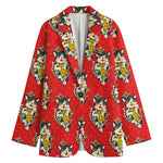Japanese Cat Maneki Neko Pattern Print Women's Blazer