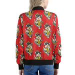 Japanese Cat Maneki Neko Pattern Print Women's Bomber Jacket