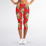 Japanese Cat Maneki Neko Pattern Print Women's Capri Leggings