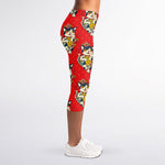 Japanese Cat Maneki Neko Pattern Print Women's Capri Leggings