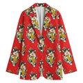 Japanese Cat Maneki Neko Pattern Print Women's Cotton Blazer