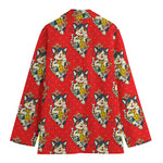 Japanese Cat Maneki Neko Pattern Print Women's Cotton Blazer