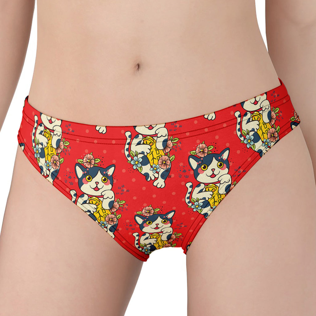 Japanese Cat Maneki Neko Pattern Print Women's Panties