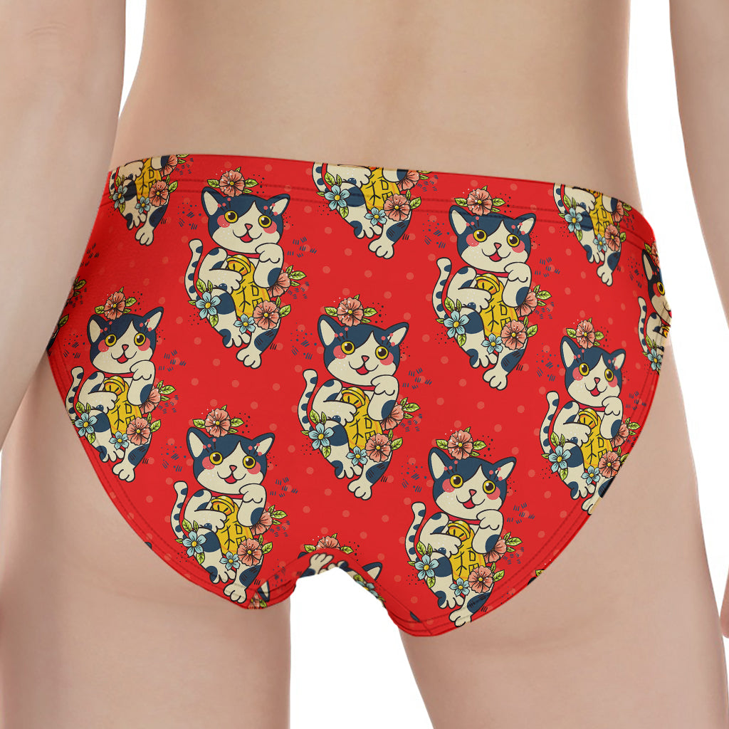 Japanese Cat Maneki Neko Pattern Print Women's Panties