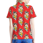 Japanese Cat Maneki Neko Pattern Print Women's Polo Shirt