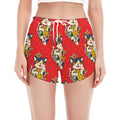 Japanese Cat Maneki Neko Pattern Print Women's Split Running Shorts