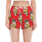 Japanese Cat Maneki Neko Pattern Print Women's Split Running Shorts