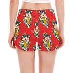 Japanese Cat Maneki Neko Pattern Print Women's Split Running Shorts