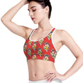 Japanese Cat Maneki Neko Pattern Print Women's Sports Bra