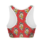 Japanese Cat Maneki Neko Pattern Print Women's Sports Bra
