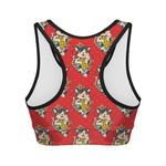 Japanese Cat Maneki Neko Pattern Print Women's Sports Bra