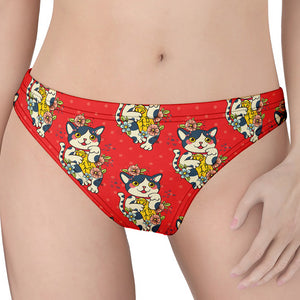 Japanese Cat Maneki Neko Pattern Print Women's Thong