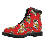 Japanese Cat Maneki Neko Pattern Print Work Boots