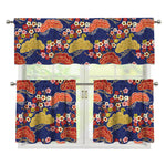 Japanese Cherry Blossom Pattern Print 3 Piece Kitchen Curtains