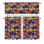 Japanese Cherry Blossom Pattern Print 3 Piece Kitchen Curtains