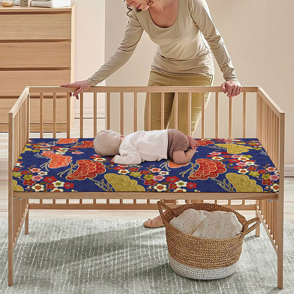 Japanese Cherry Blossom Pattern Print Baby Crib Sheet