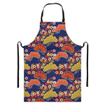 Japanese Cherry Blossom Pattern Print Bib Apron With Pocket